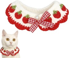 Cat Collar Breakaway Kitten Bow Tie Strawberry Pattern White Fits Neck 2-3 In