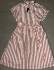 NWT Tommy Hilfiger Linen-Dress Size 2XL Striped Belt Pockets Lined $129