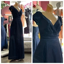 Alfred Sung Modern Does 50s Navy Blue Evening Gown Dress Wedding Formal S