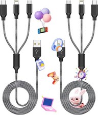 2-Pack 4FT 3-in-1 Multi Charging Cable Nylon Braided USB Type-C, Micro iP