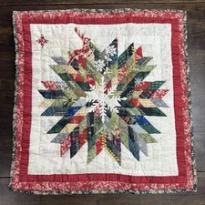 POTTERY BARN WINTER WREATH PATCHWORK HANDCRAFTED QUILTED SHAM, EURO ~ CHRISTMAS!