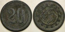 GERMANY Propaganda 20 Pfennig ND Zinc Token - VF/XF - 655 *