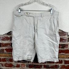 Vintage Polo Ralph Lauren Shorts Size 36 Cream Linen Flap Pockets Summer Casual