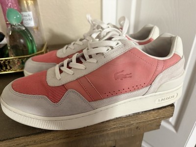 Lacoste T Clip 120 Pink Off White Beige Leather Suede Sneakers Size 12