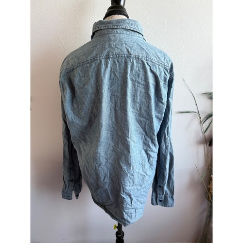 J. Camisa de Trabajo Auténtica Crew Abotonada Denim Azul Talla Grande Informal Top - Imagen 3 de 7