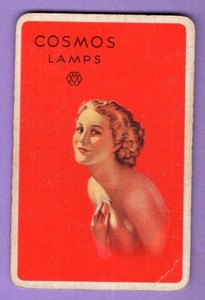 1 Single Swap Playing Card PRETTY GIRL ON COSMOS LAMPS AD LADY DECO VINTAGE