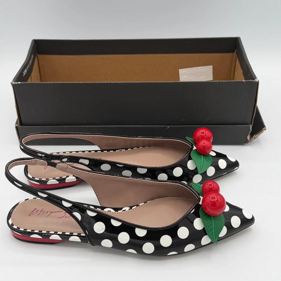 Cordones planos a lunares Betsey Johnson punta de muérdago enebro cereza talla 7 nuevos sin caja Foto 3 de 4