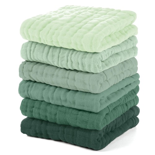 Muslin Baby Washcloths 6 Pack, 100% Cotton Wash Cloths for Babies, Large 12''...
