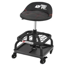 Rolling Shop Stool with Wheels, Garage Work Mechanic Stool with Backrest, Black