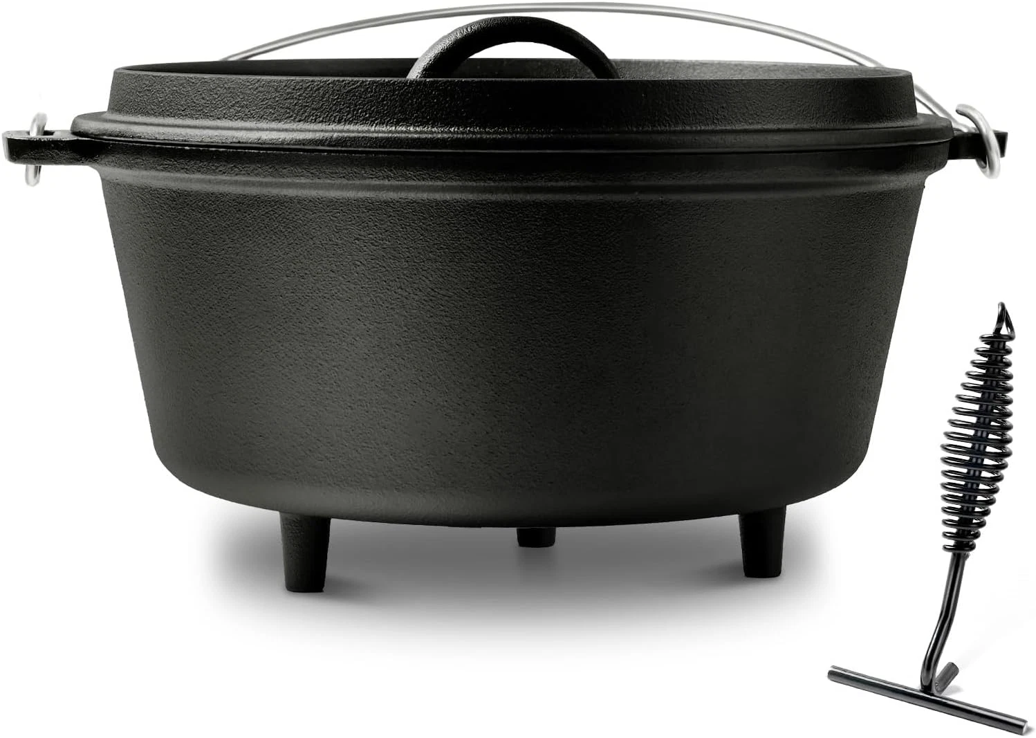 8QT Pre-Seasoned Cast Iron Camp Dutch Oven with Lid, Large Camping Dutch Oven Po
