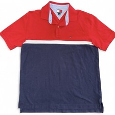 Vintage Tommy Hilfiger Mens Polo Shirt Red White Blue Size Large Y2K Preppy