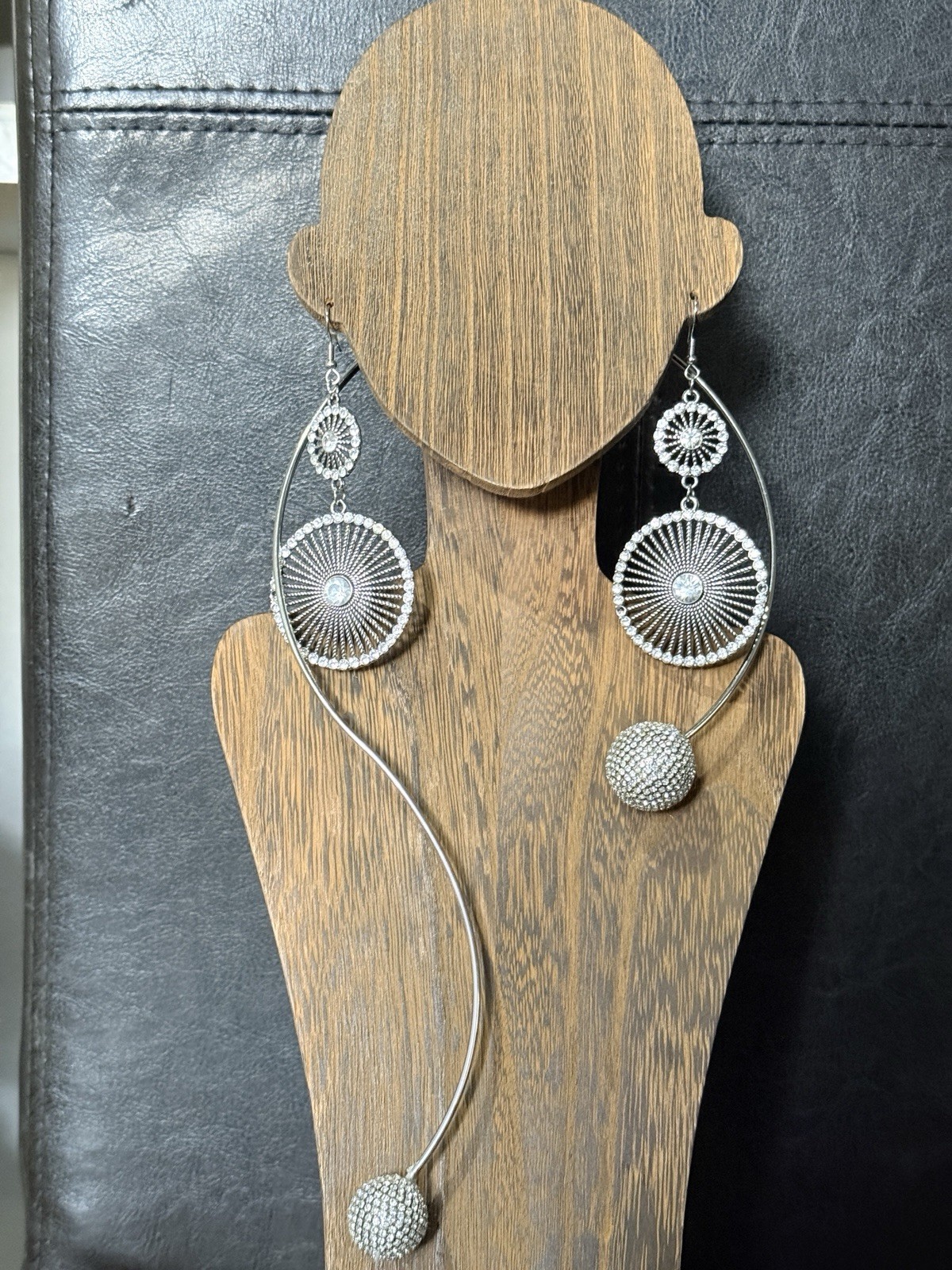 Silver Tone Metal Round Statement Dangle Earrings… - image 1