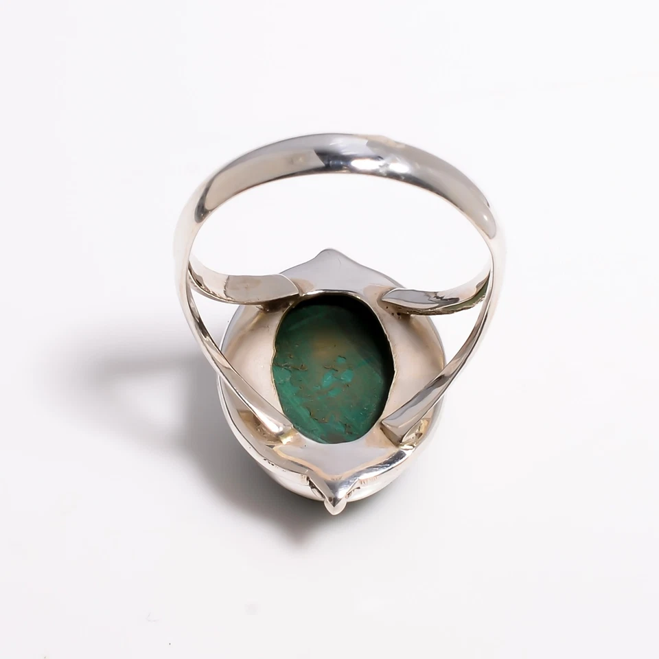 Anillo de piedras preciosas de malaquita natural hecho a mano anillo de plata de ley 925 todos los tamaños Foto 4 de 4