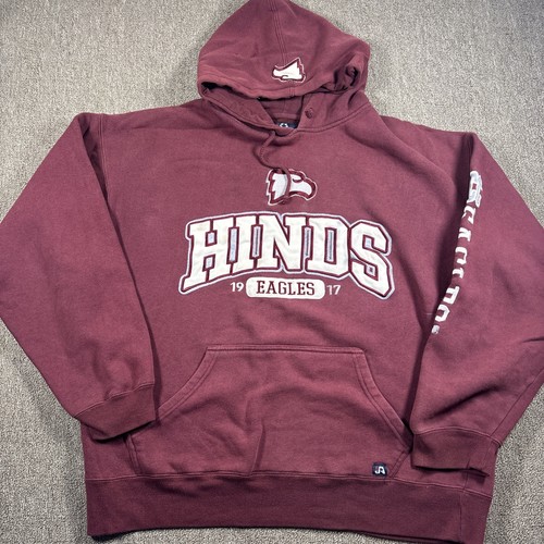 Vintage HINDS Community college Pullover Hoodie Large Maroon Embroidered 26x26