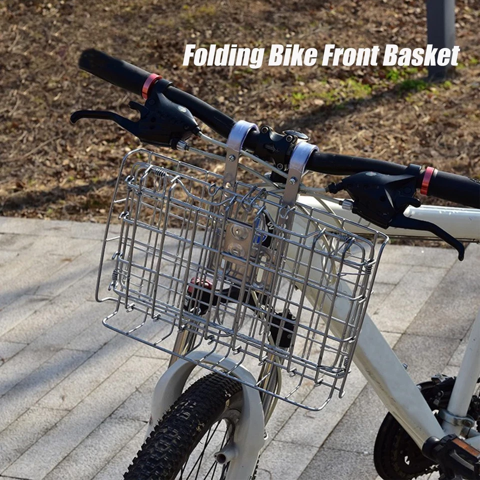 Cesta delantera plegable para bicicleta cable para bicicleta con asas manillar de fácil instalación Foto 4 de 4
