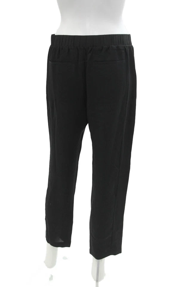 Pantalones ajustados Theory para mujer de seda de tiro alto Korene negro azabache talla pequeña Foto 3 de 4
