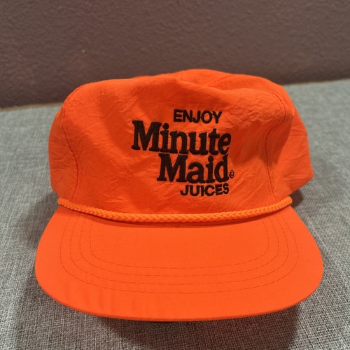 Vintage Minute Maid Juice Hat Cap Rope Neon Orange Safety SnapBack 90s Trucker