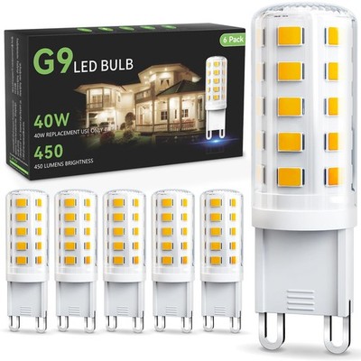 G9 LED Bulb 4W, 3000K Soft Warm White 6 Pack, Equivalent 40 Watt T4 G9 Haloge...
