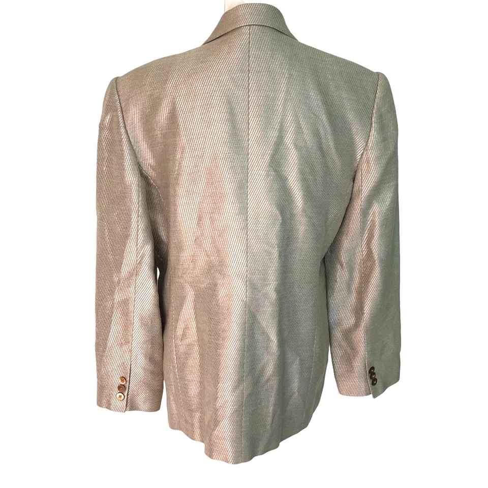 Blazer Linda Allard Ellen Tracy Mujer Vintage Talla 12 Dorado Lino Viscosa Algodón Foto 2 de 4