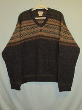 St Johns Bay V-Neck Sweater XL Nordic Fairisle Wool/Acrylic USA Made Excellent