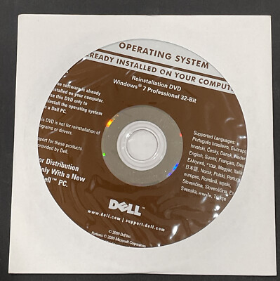 Dell Windows 7 Professional Reinstallation DVD 32 bit Operating System recovery