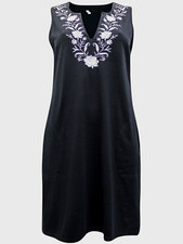NEW for LANDS' END M 14/16P Black soft cotton embroidered neck pocket sun dress