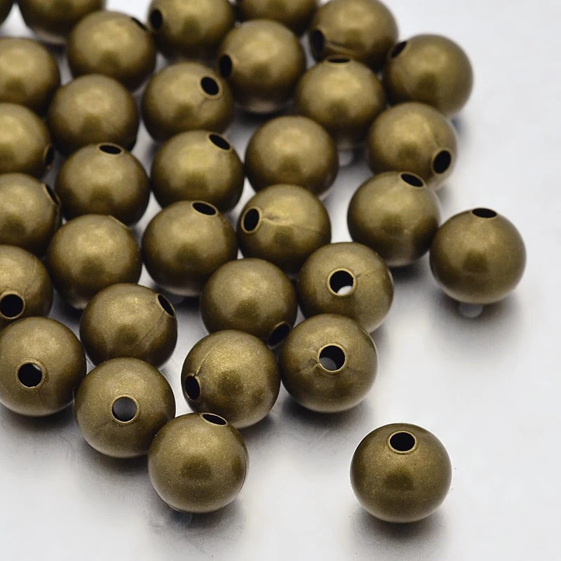 50 Pcs Antique Bronze Nickel Free Seamless Round Brass Beads Crafts 8mm Hole 2mm
