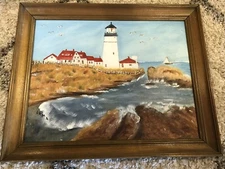 Irma Wallem Original Lighthouse Canvas Oil Painting