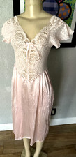 VTG Cliche Nightgown Lingerie Lace Sheer V Neck Cap Sleeves SM xcb