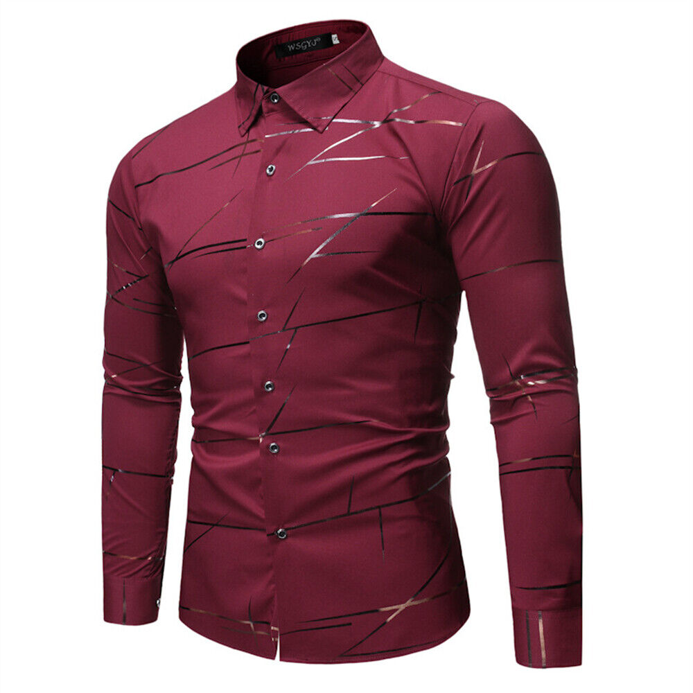 Mens Slim Fit Casual Shirts Long Sleeve Top Button Down Shirt ...