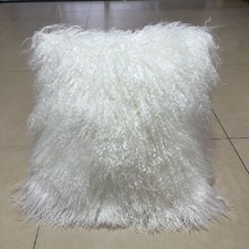 100 Real Mongolian Lamb Fur Cushion Cover/Pillowcase 18x18inch, White 
