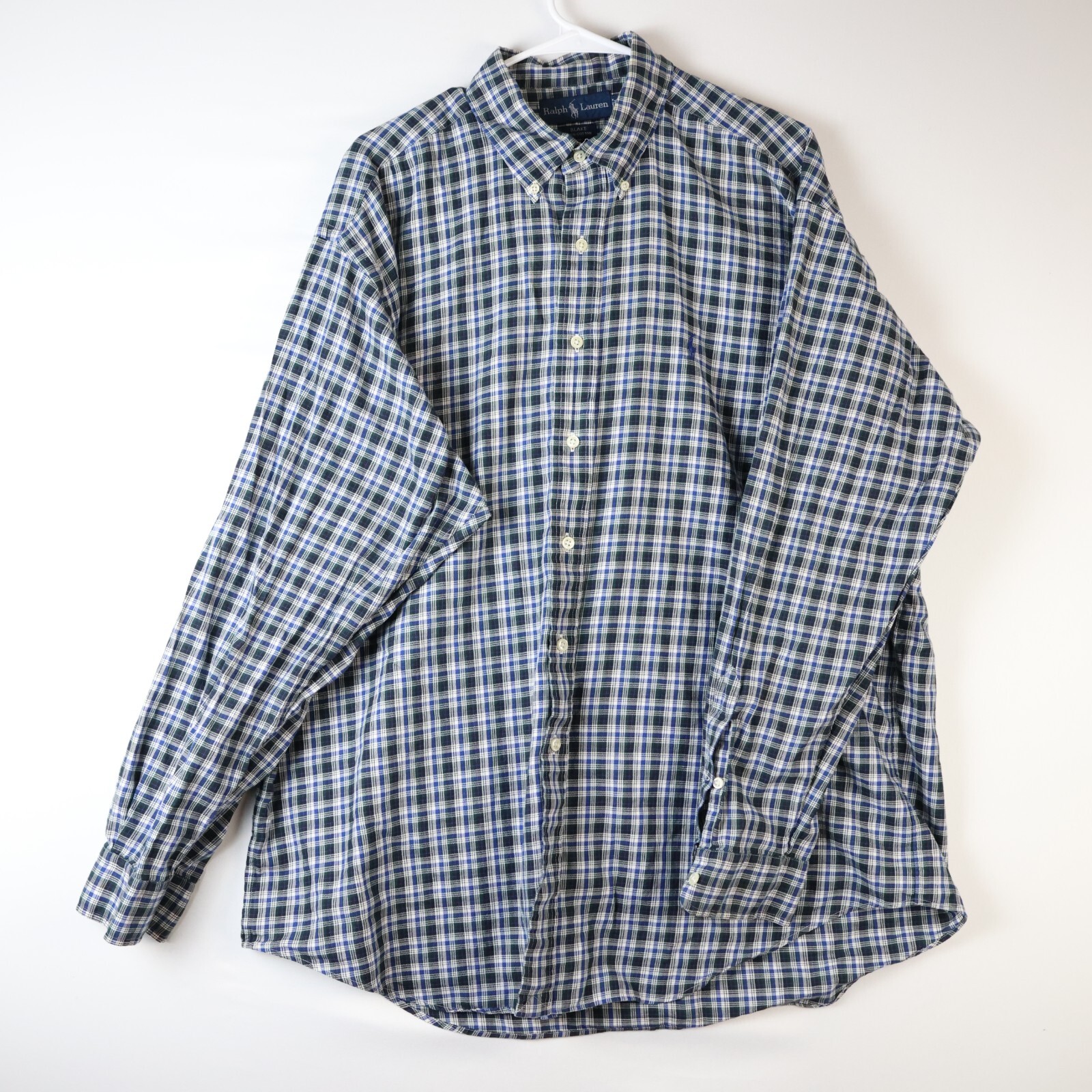 PONY Camicia uomo Ralph Lauren XL abbottonata manica lunga blu quadri colletto lavoro