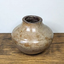 Small 3" Studio Pottery Hand Thrown, Stoneware Clay Bud Vase, Signed "LRS"