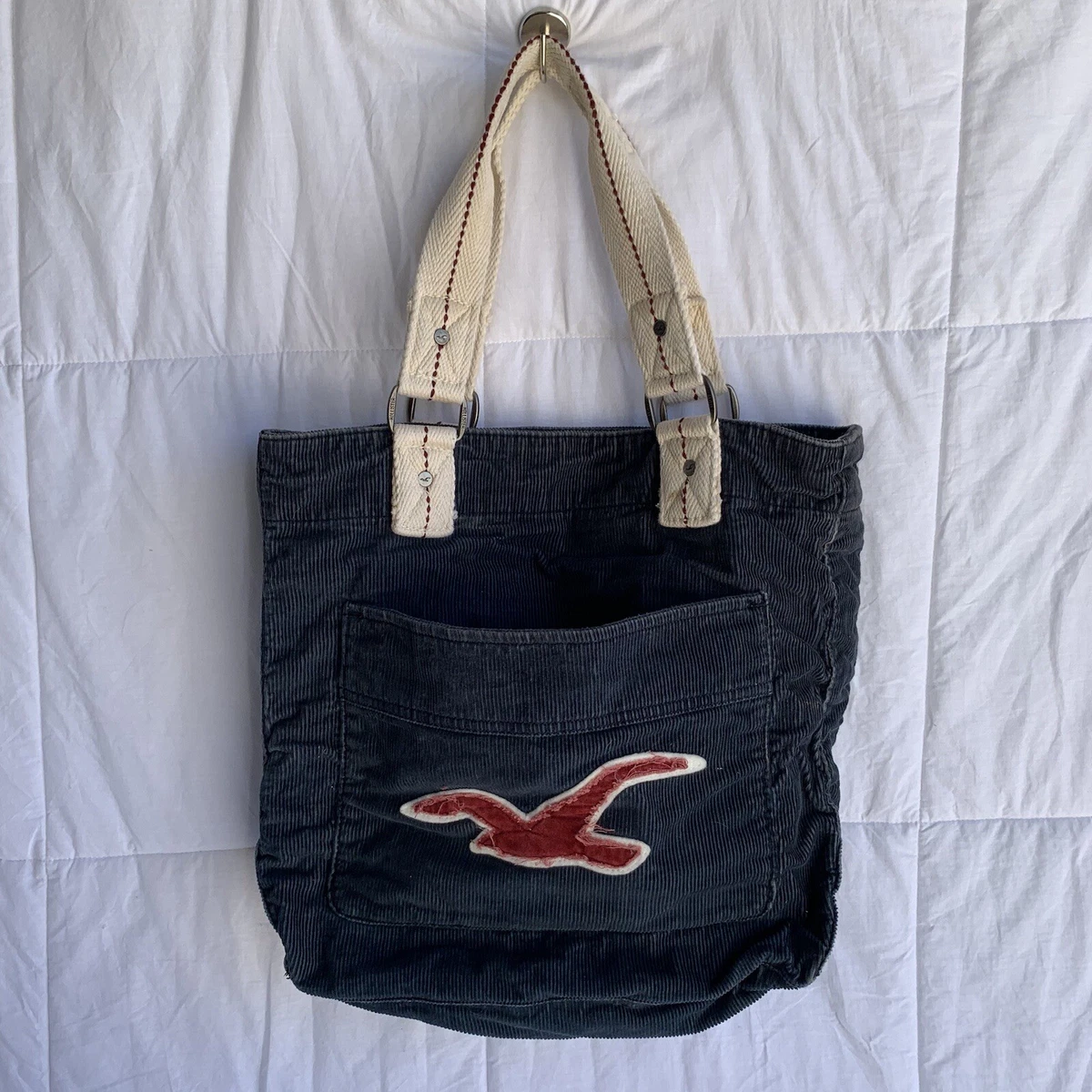 Hollister Corduroy Blue Tote Bag Beach Stay Over Carry On Sack Grocery