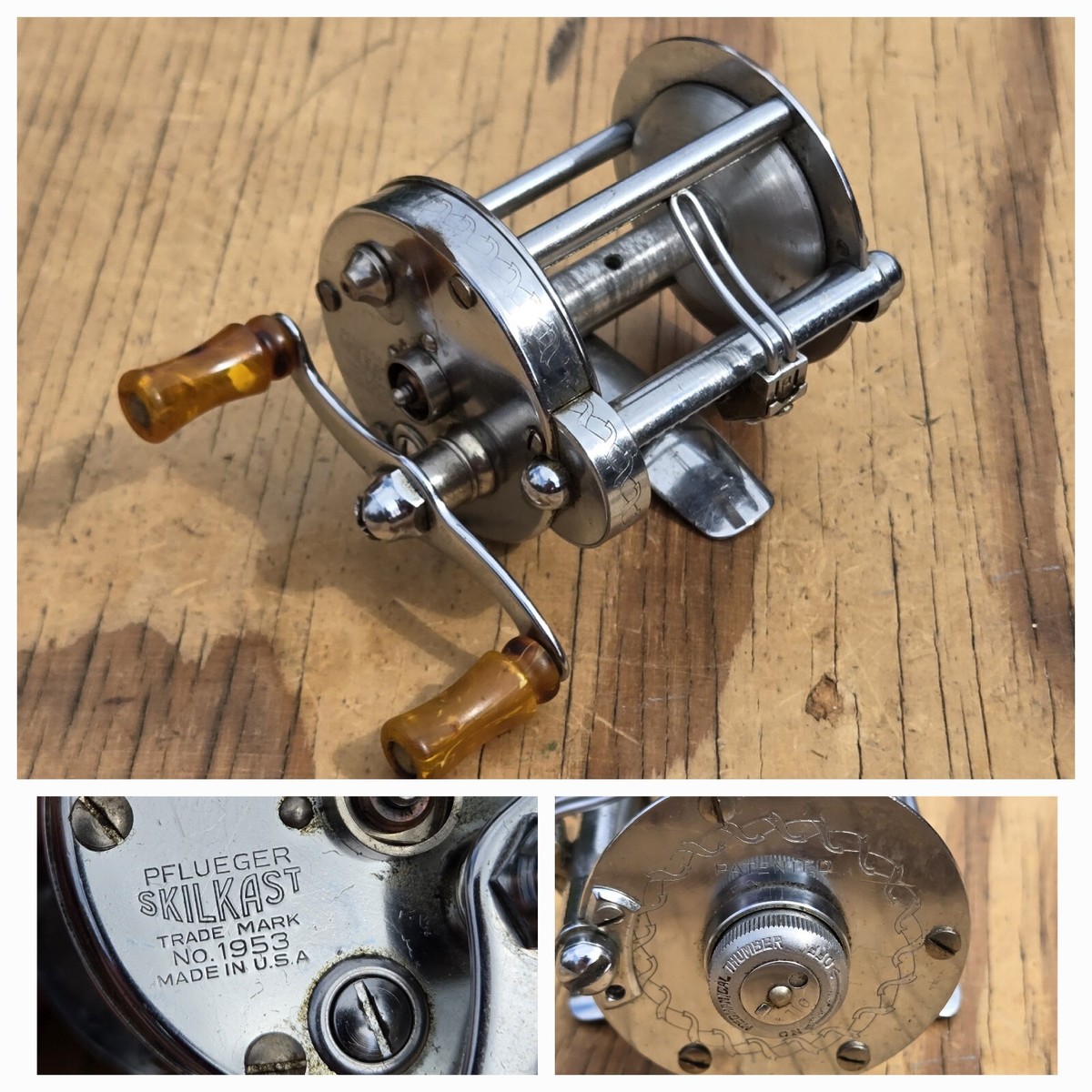 リール PFLUEGER SKILKAST NO.1953 MADE IN USA Vintage PFLUEGER SkilKast 1953 Fresh Water Fishing Casting