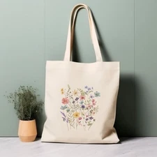 100% Cotton Tote Bag, Wildflowers. Eco-friendly shopping bag, bag for life