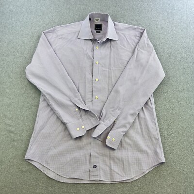 David Donahue Dress Shirt Mens 16 Trim Purple Check Long Sleeve Button Up Adult