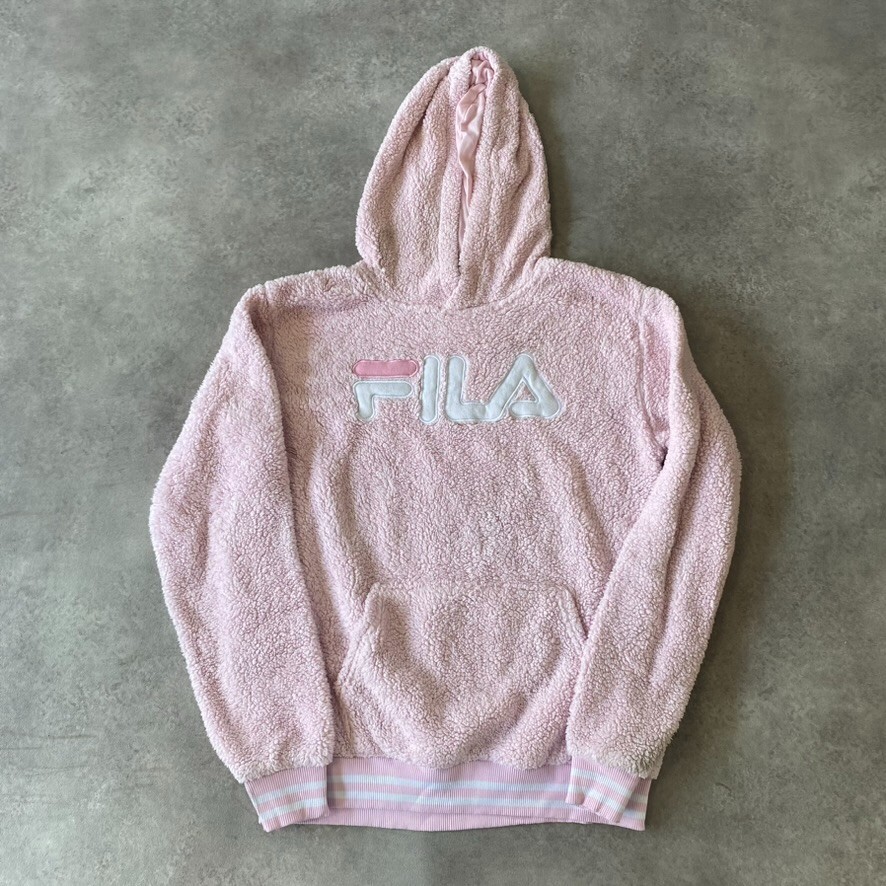 Fila Felpa con Cappuccio Donna XL Sherpa Fleece Teddy Felpa Morbida Pull Over Rosa