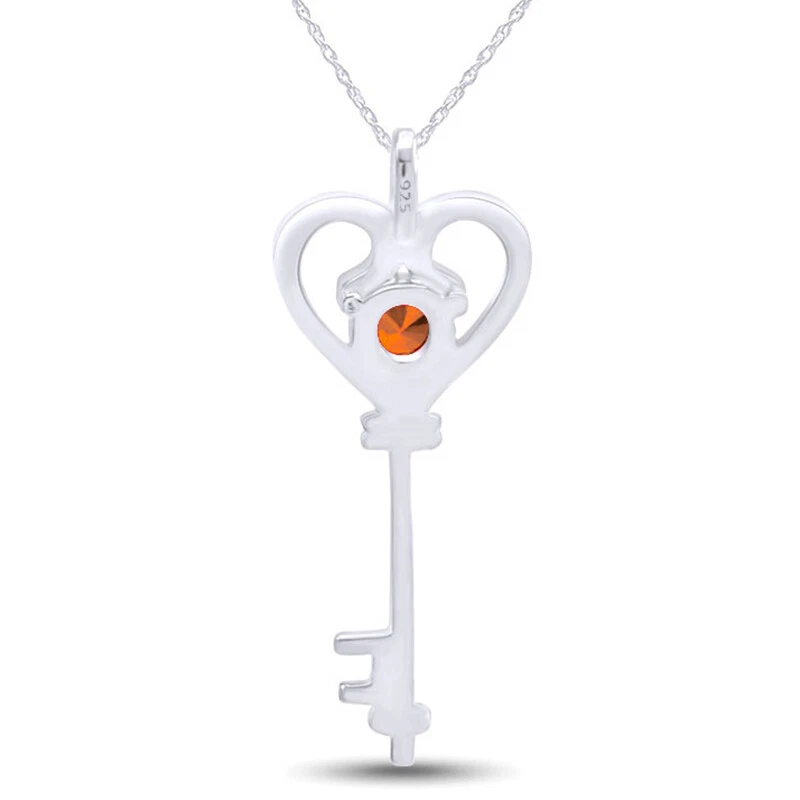 心形钥匙吊坠项链模拟黄水晶 14k 镀白金 925 银 — 第 3/4 张图片
