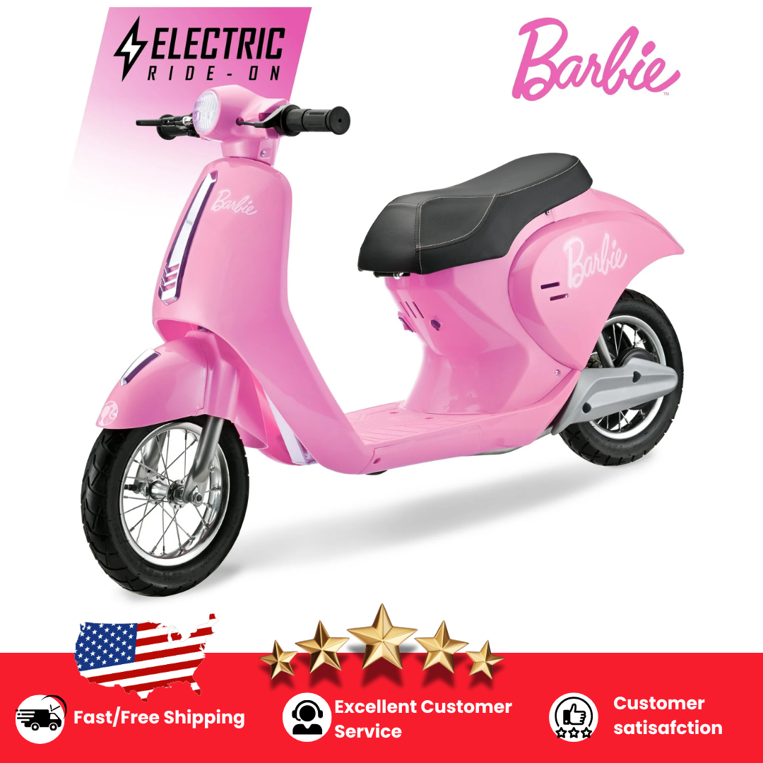 Kids Barbie 24V Retro Euro-Style Battery-Powered Electric Scooter