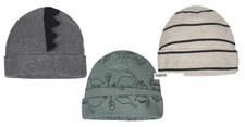 Gerber Baby Boy 3-Pack Dinosaurs Organic Cotton Caps Size 0-6M