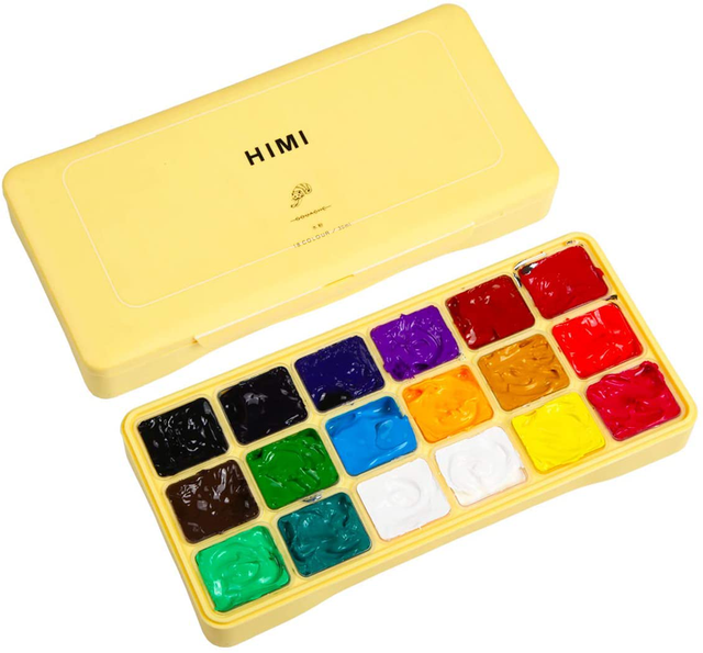 HIMI Gouache Paint Set Jelly Cup 18 Vibrant Colors Non Toxic Paints