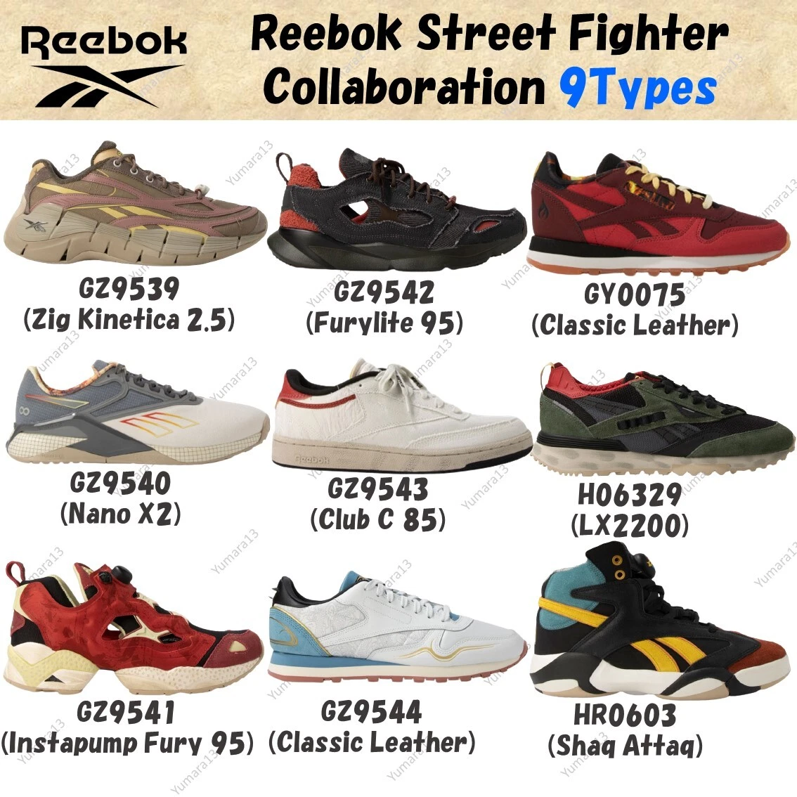 Reebok Street Fighter Collaboration 9Types Size US 4-14 Brand New