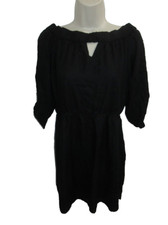 G GUESS Round Off the Shoulder Keyhole Neckline Black Rayon Mini Dress M