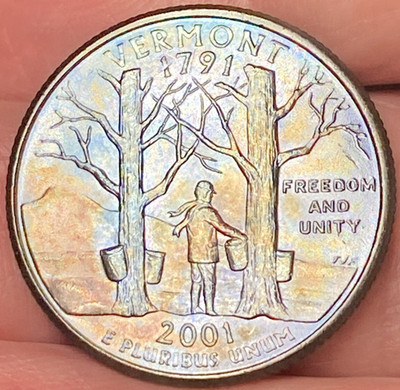 2001 P Vermont State Quarter Beautiful Brilliant Blue Toned Coin   #103