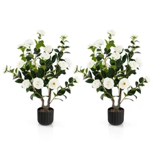 2-Pack 38" Faux Camellia Tree Artificial Floral Plant for Decoration White