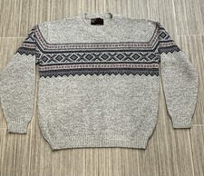 Vtg Jersild Fair Isle Nordic Knit Sweater Crewneck Grey Red Black Men  s XL USA