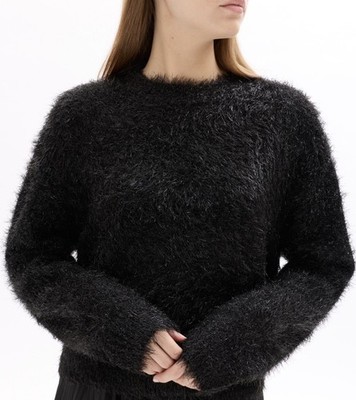 Rachel Zoe Soft Fuzzy Metallic Medium Black Shimmer Eyelash Knit Sweater NWT