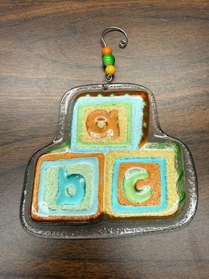 RARE Glass Fusion Silvestri Christmas Tree Ornament  abc  Blocks Lori Siebert