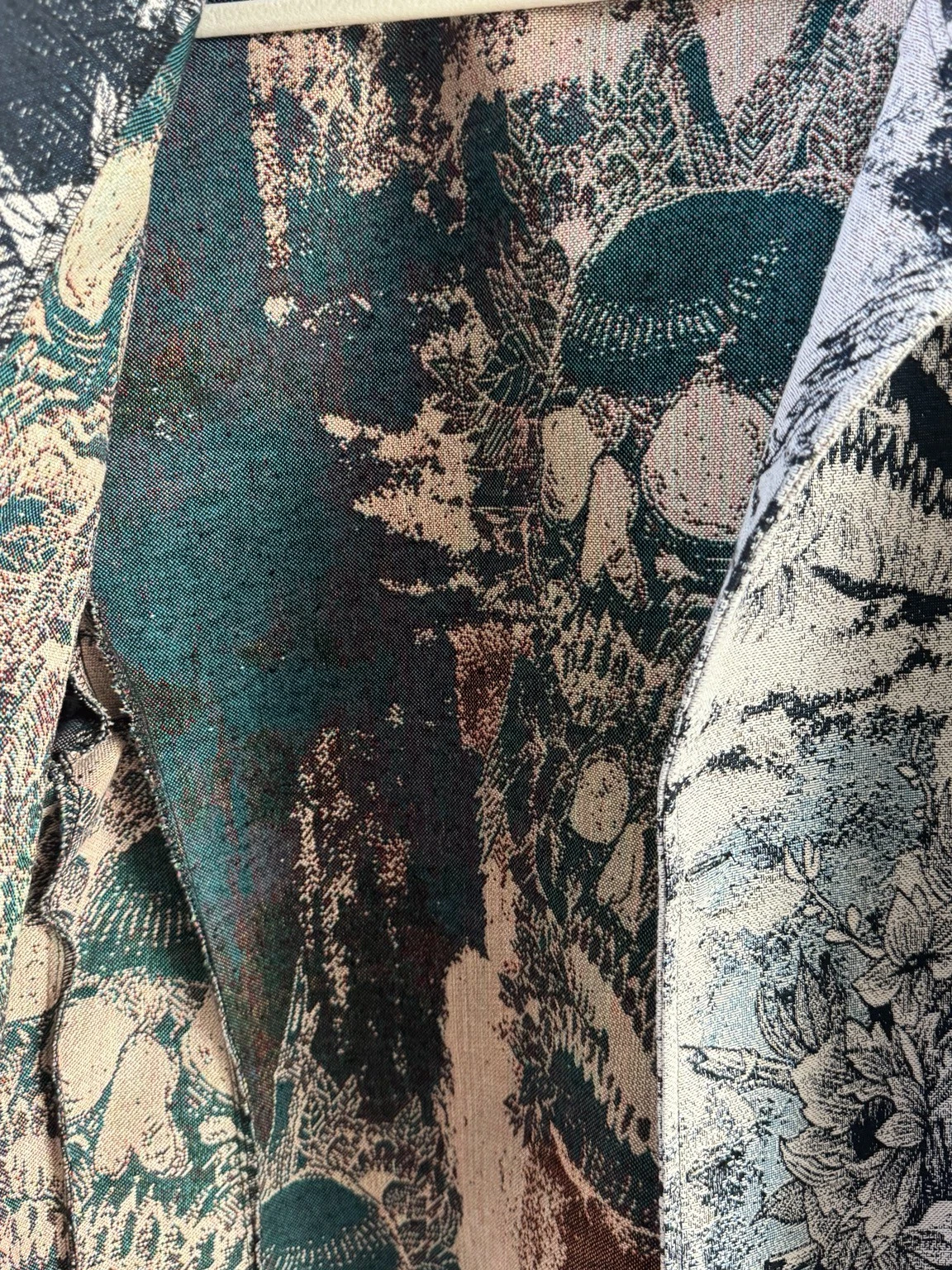Rebel Vengeance XXL Skull Floral Tapestry Button Front Jacket Black Cream NWOT image 3